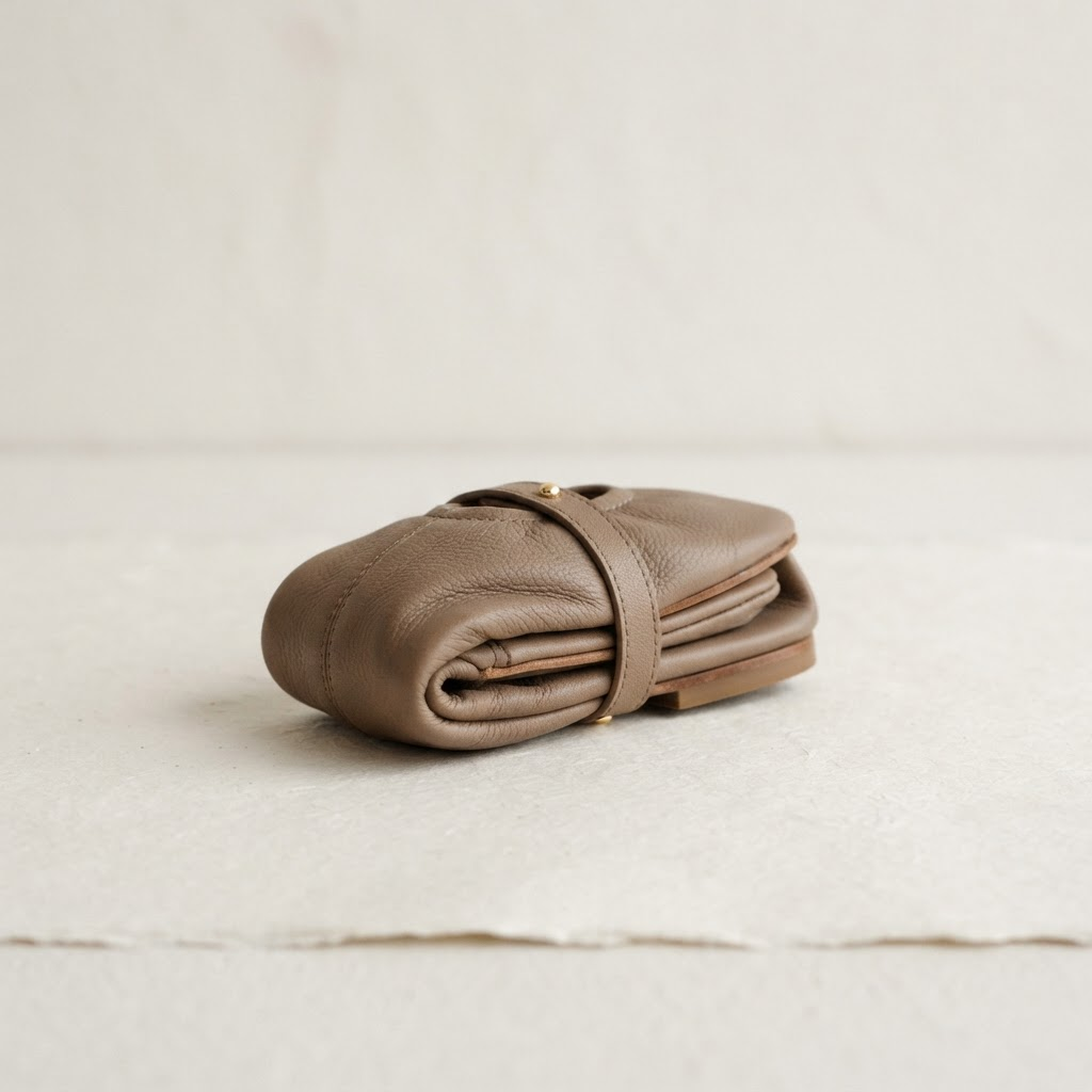 The DOMO foldable ballet flat folded into a compact pocket-size form